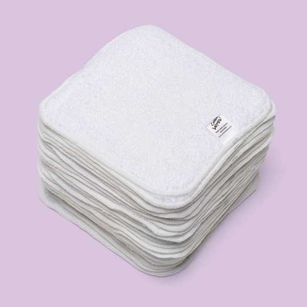 Washable PREMIUM Cloth Cotton Terry Baby Wipes - White